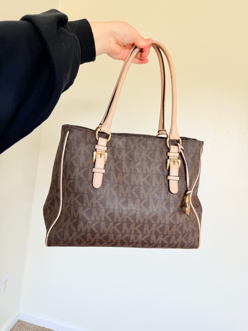 Michael Kors Jetset medium  Monogram work Tote with Beige Trim